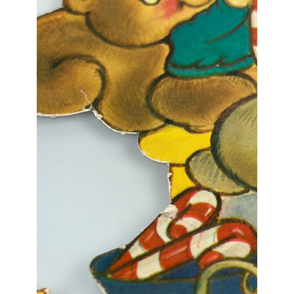 Vintage Christmas Red Velvet Accented Paper Cutout Decoration Mouse Elf Raccoon - Picture 10 of 16